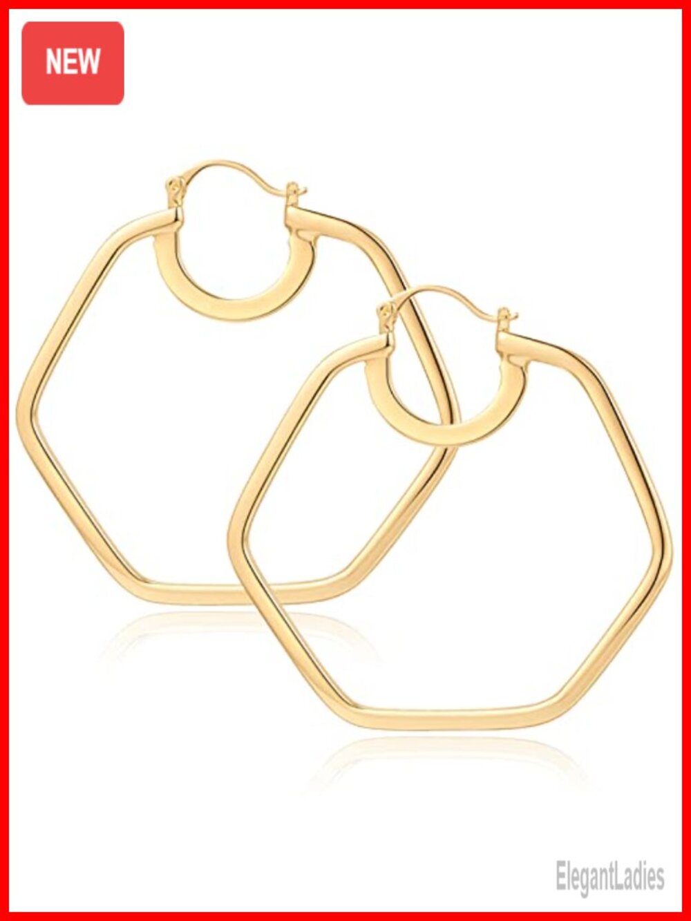 Chunky Hexagon Hoop Earrings Brass Plated Statement Y2K 80s 90s Trendy